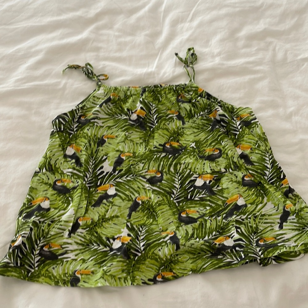 girls forest + bird patterned tank top with tie straps